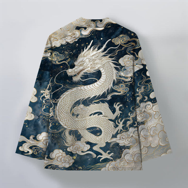 Buddha Stones Kimono da uomo in cotone con motivo a spirale di drago celeste e nuvole, aperto sul davanti. - image 2