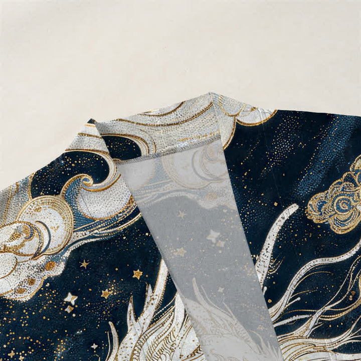 Buddha Stones Kimono da uomo in cotone con motivo a spirale di drago celeste e nuvole, aperto sul davanti. - image 3