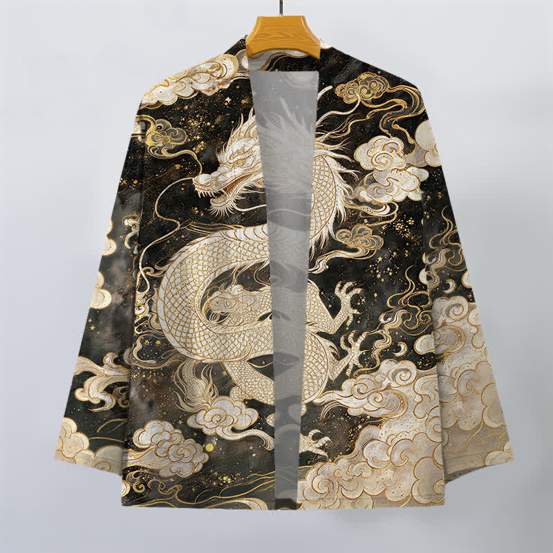 Buddha Stones Kimono da uomo in cotone con motivo a spirale di drago celeste e nuvole, aperto sul davanti. - image 7