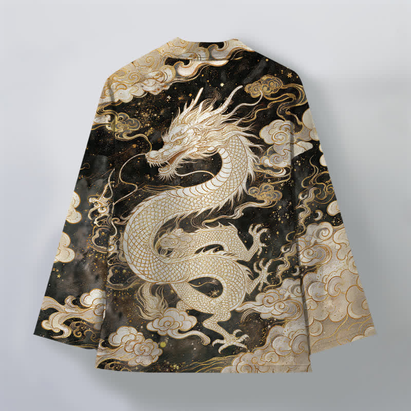 Buddha Stones Kimono da uomo in cotone con motivo a spirale di drago celeste e nuvole, aperto sul davanti. - image 8