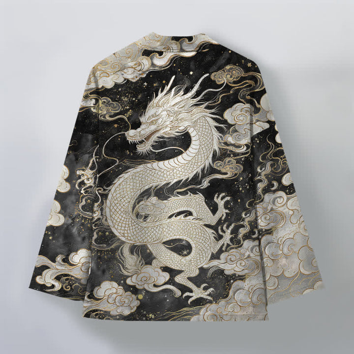 Buddha Stones Kimono da uomo in cotone con motivo a spirale di drago celeste e nuvole, aperto sul davanti. - image 11