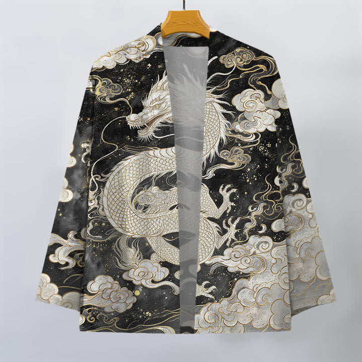 Buddha Stones Kimono da uomo in cotone con motivo a spirale di drago celeste e nuvole, aperto sul davanti. - image 10