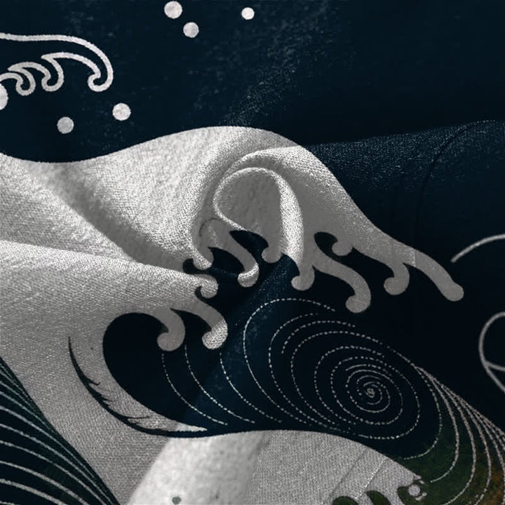 Buddha Stones Kimono da uomo in cotone con motivo a onde oceaniche e apertura frontale. - image 5
