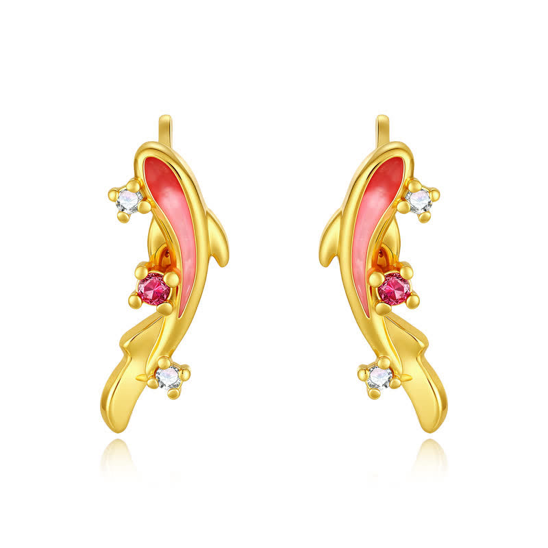 Buddha Stones Orecchini a perno in argento sterling 925 con motivo a carpa koi in rame - image 1