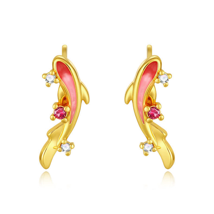 Buddha Stones Orecchini a perno in argento sterling 925 con motivo a carpa koi in rame - image 1