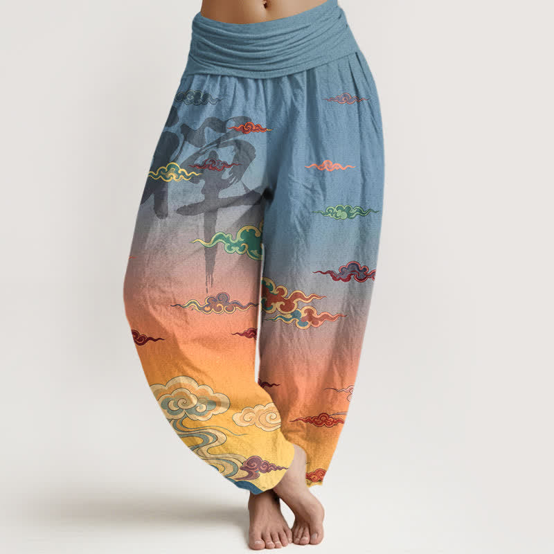 Buddha Stones Pantaloni harem da donna in cotone con motivo Zen Oriental Cloud Wash e vita elasticizzata - Arancia - US16, UK/AU20, EU48 (3XL) - image 0