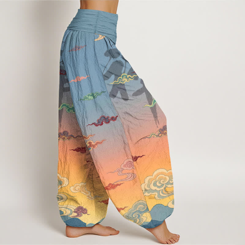 Buddha Stones Pantaloni harem da donna in cotone con motivo Zen Oriental Cloud Wash e vita elasticizzata - image 1