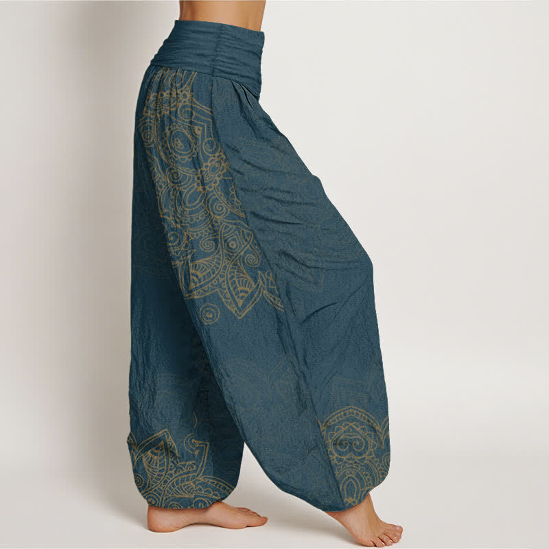 Buddha Stones Pantaloni harem da donna in cotone stile vintage con motivo mandala a vite e elastico in vita. - image 6