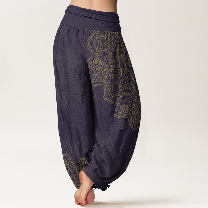 Buddha Stones Pantaloni harem da donna in cotone stile vintage con motivo mandala a vite e elastico in vita. - image 10