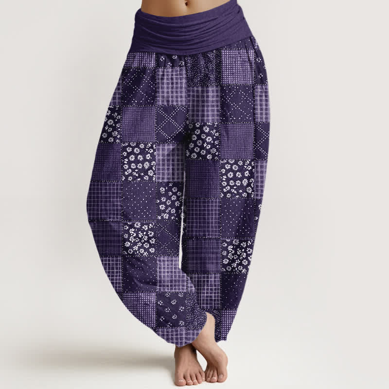Buddha Stones Pantaloni harem da donna in cotone stile vintage con motivo floreale patchwork e vita elasticizzata. - Viola scuro - US16, UK/AU20, EU48 (3XL) - image 5