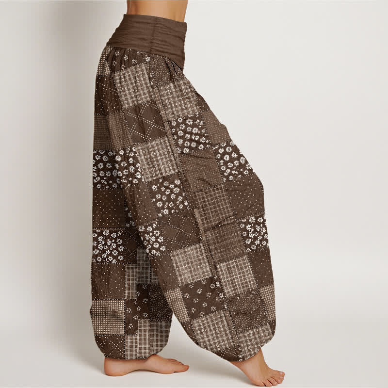 Buddha Stones Pantaloni harem da donna in cotone stile vintage con motivo floreale patchwork e vita elasticizzata. - image 9