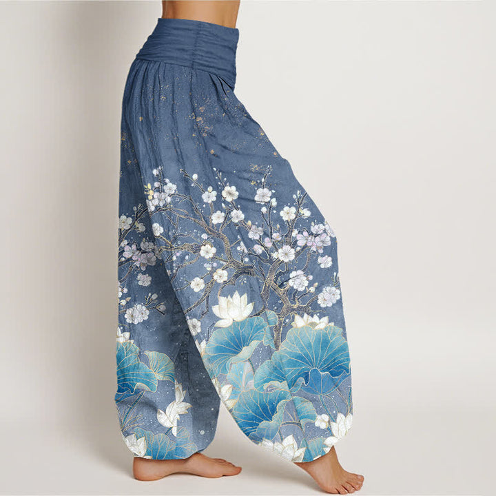 Buddha Stones Pantaloni harem da donna in cotone con motivo floreale di loto e elastico in vita. - image 6