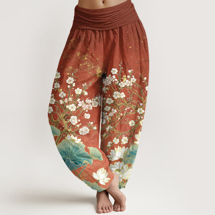Buddha Stones Pantaloni harem da donna in cotone con motivo floreale di loto e elastico in vita. - Siena - US16, UK/AU20, EU48 (3XL) - image 8