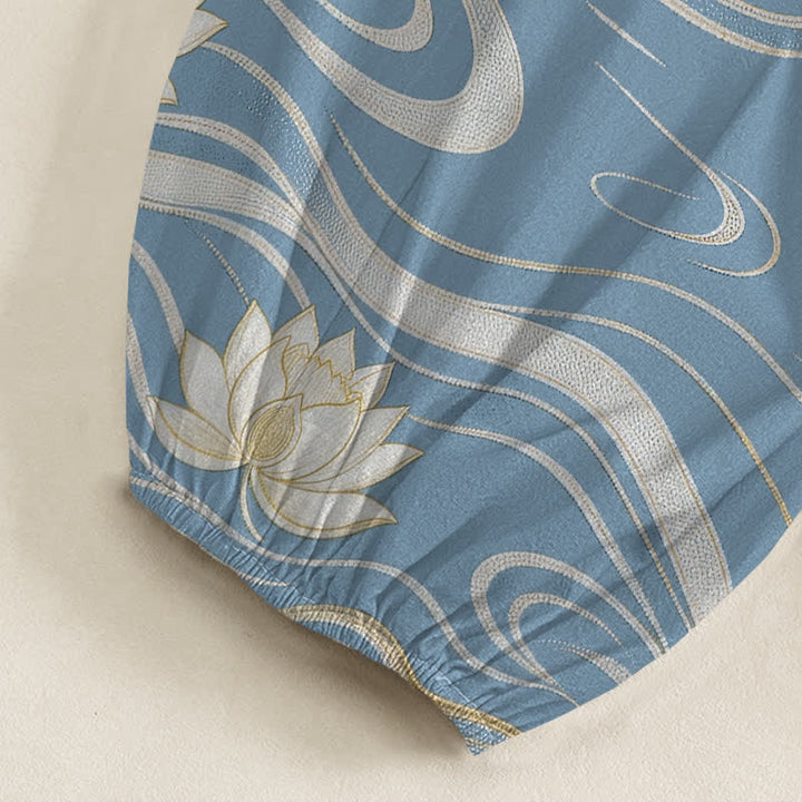 Buddha Stones Pantaloni harem da donna in cotone con motivo a onde di loto e vita elasticizzata, con tasche laterali. - image 6