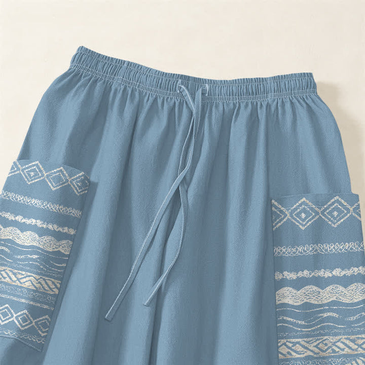 Buddha Stones Pantaloni harem da donna in cotone con motivo a onde di loto e vita elasticizzata, con tasche laterali. - image 5