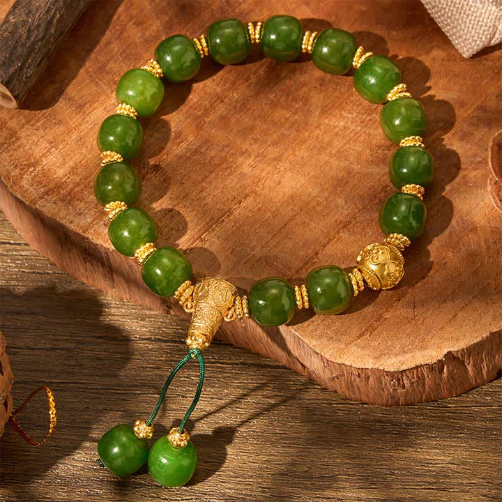 Buddha Stones Bracciale Harmony in giada ciano con dettagli dorati - image 3