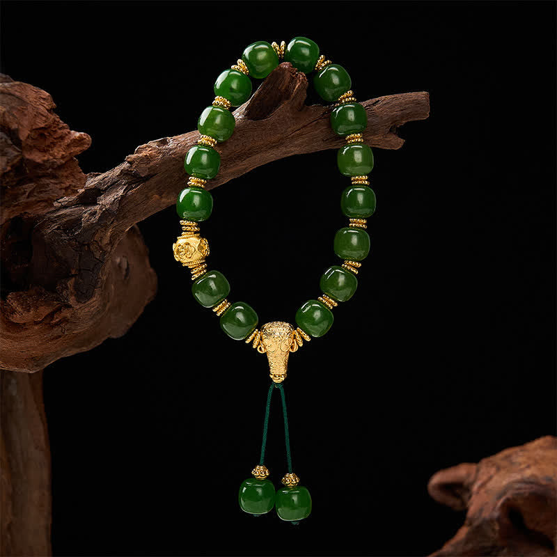 Buddha Stones Bracciale Harmony in giada ciano con dettagli dorati - image 1