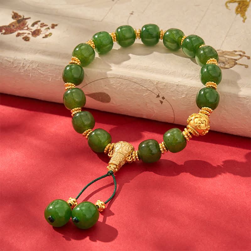 Buddha Stones Bracciale Harmony in giada ciano con dettagli dorati - image 2