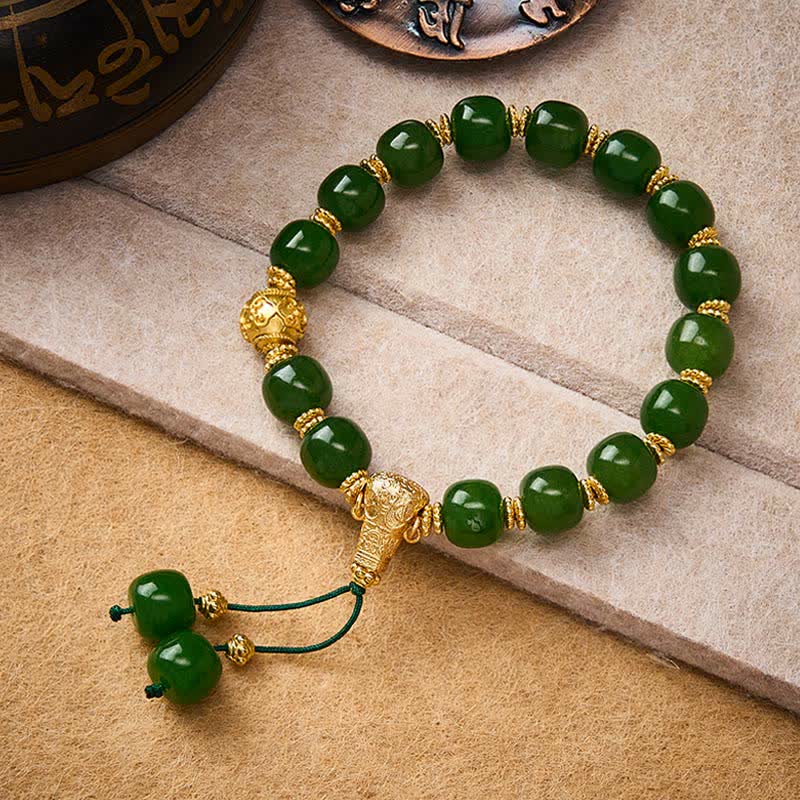 Buddha Stones Bracciale Harmony in giada ciano con dettagli dorati - Giada ciano 9*10 mm - image 0