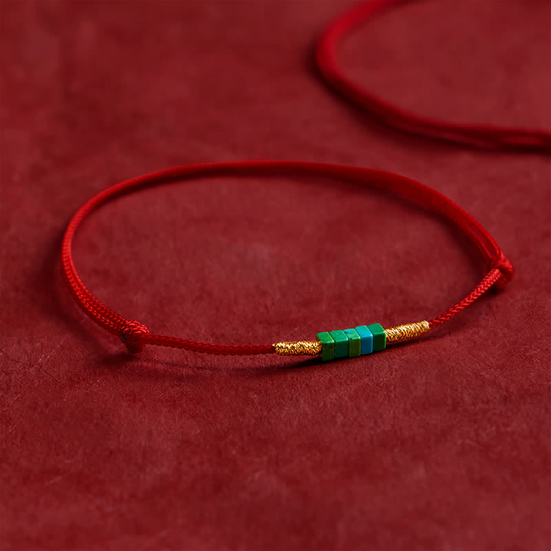 Buddha Stones Bracciale protettivo con perline quadrate turchesi ultrafini e cordino rosso - image 2
