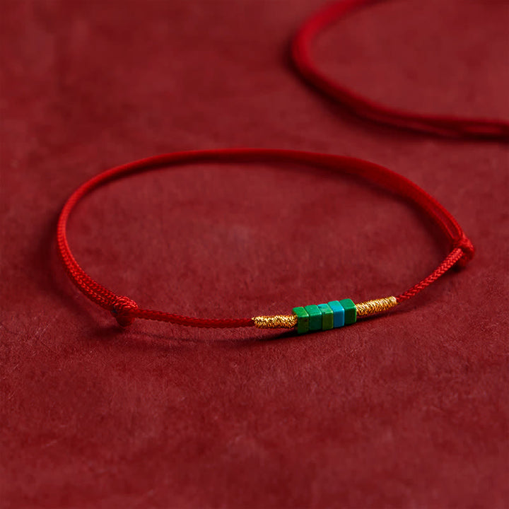 Buddha Stones Bracciale protettivo con perline quadrate turchesi ultrafini e cordino rosso - image 2