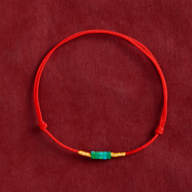 Buddha Stones Bracciale protettivo con perline quadrate turchesi ultrafini e cordino rosso - image 1