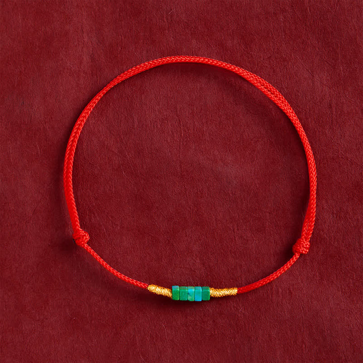 Buddha Stones Bracciale protettivo con perline quadrate turchesi ultrafini e cordino rosso - image 1