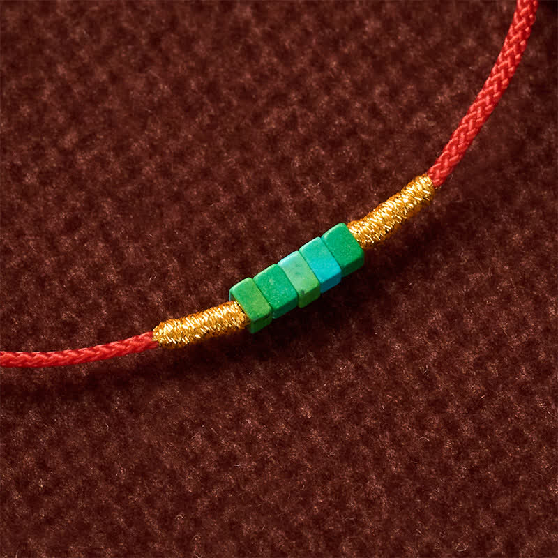 Buddha Stones Bracciale protettivo con perline quadrate turchesi ultrafini e cordino rosso - image 9