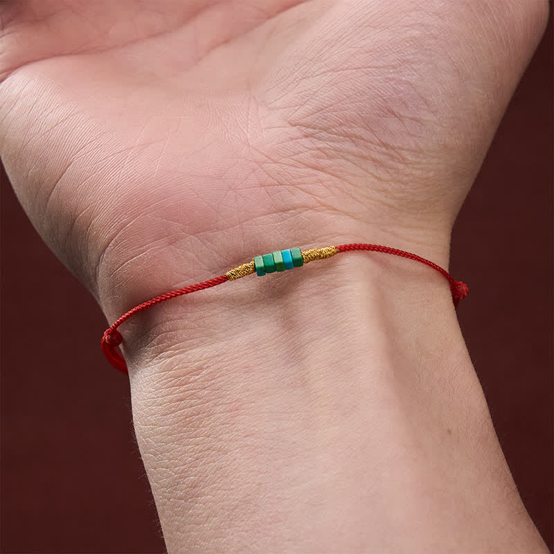 Buddha Stones Bracciale protettivo con perline quadrate turchesi ultrafini e cordino rosso - image 4
