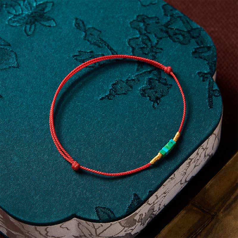 Buddha Stones Bracciale protettivo con perline quadrate turchesi ultrafini e cordino rosso - image 8
