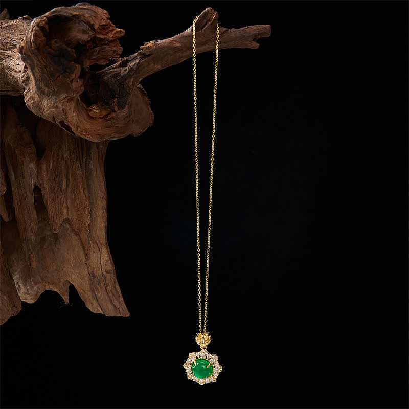 Buddha Stones Collana con pendente rotondo in giada verde e simbolo di abbondanza - image 4
