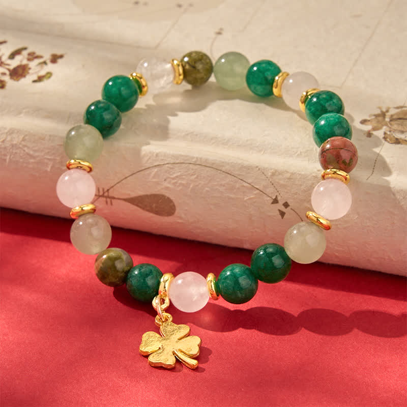 Buddha Stones Bracciale rotondo con perline portafortuna a quadrifoglio in avventurina verde. - Avventurina verde (Fortuna ♥ Positività) - image 0