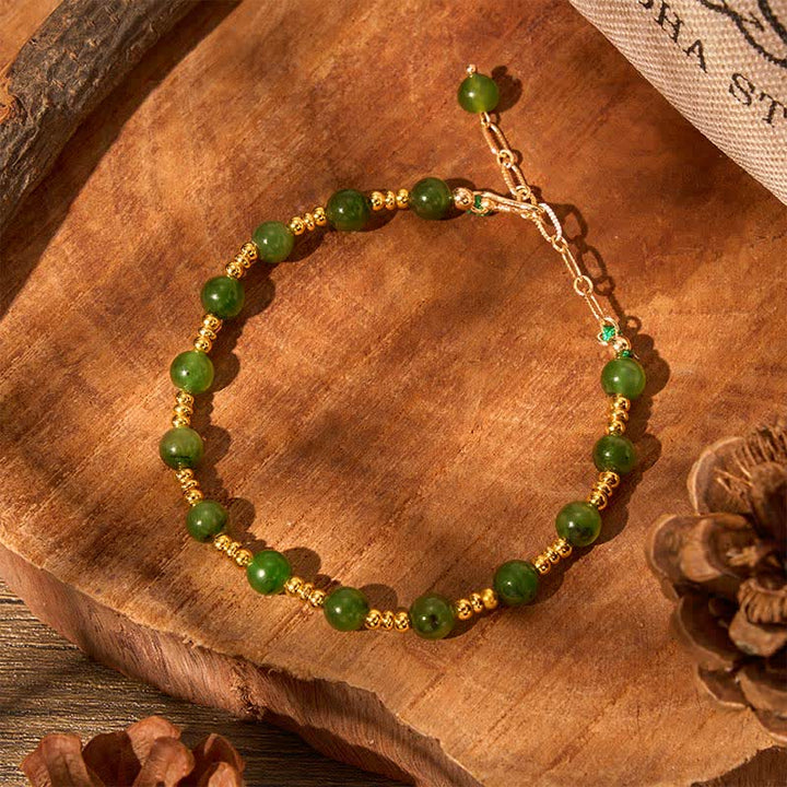 Buddha Stones Bracciale portafortuna con perle di giada ciano naturale - image 3
