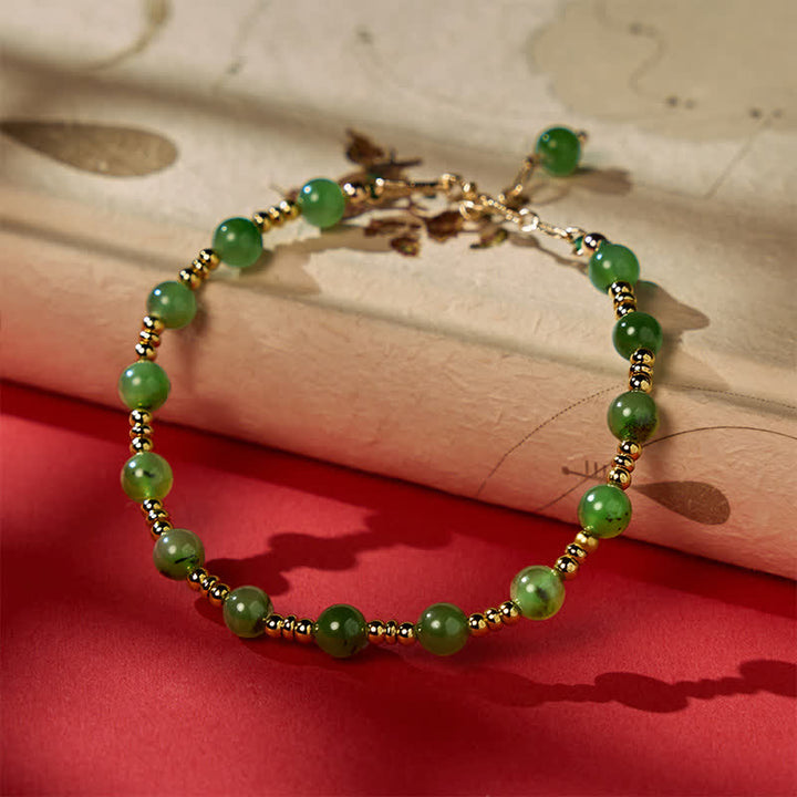 Buddha Stones Bracciale portafortuna con perle di giada ciano naturale - image 2