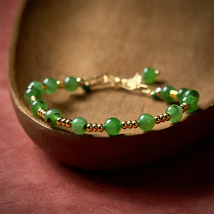 Buddha Stones Bracciale portafortuna con perle di giada ciano naturale - Giada ciano (Circonferenza del polso: 6,3–6,7 pollici / 16–17 cm) - image 0