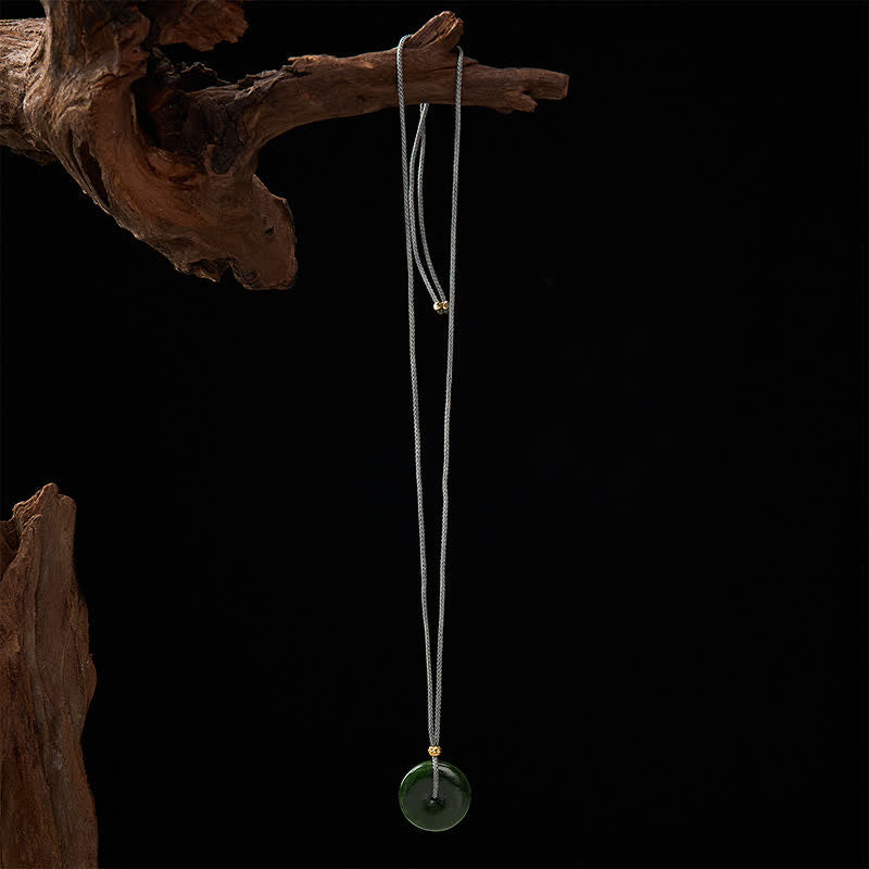Buddha Stones Collana con ciondolo a corda in giada ciano naturale con fibbia "Pace" e simbolo di abbondanza. - image 8