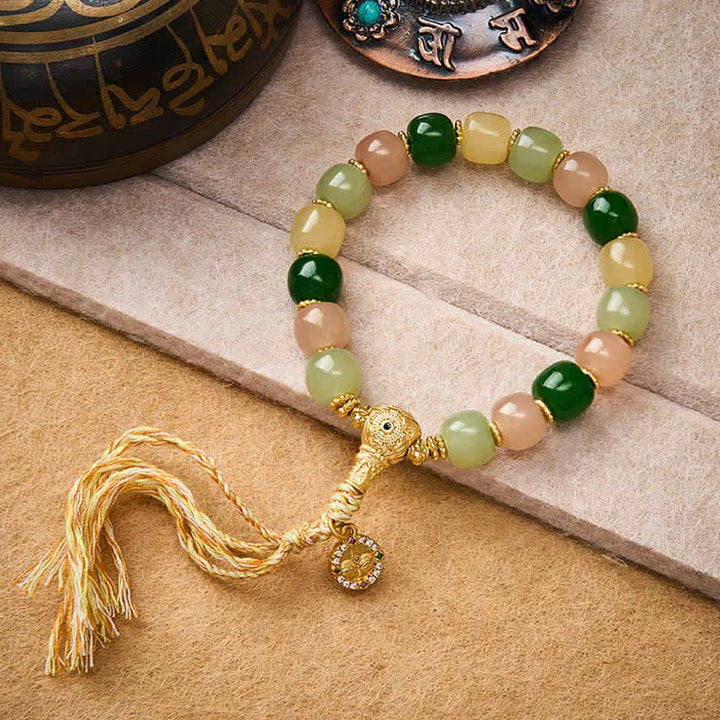 Buddha Stones Bracciale Harmony con perle rettangolari arrotondate in giada ciano e quarzite. - Nappa multicolore da 9 × 10 mm - image 0