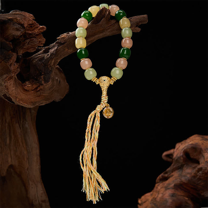 Buddha Stones Bracciale Harmony con perle rettangolari arrotondate in giada ciano e quarzite. - image 3