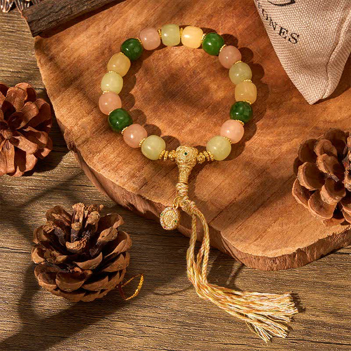 Buddha Stones Bracciale Harmony con perle rettangolari arrotondate in giada ciano e quarzite. - image 2