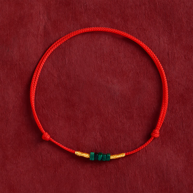 Buddha Stones Braccialetto portafortuna con perline di malachite naturali ultrafini e cordino rosso intrecciato. - image 1