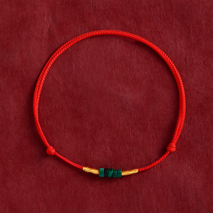 Buddha Stones Braccialetto portafortuna con perline di malachite naturali ultrafini e cordino rosso intrecciato. - image 1