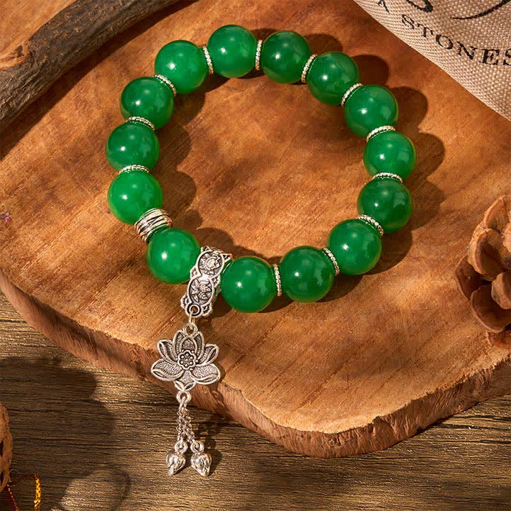 Buddha Stones Bracciale protettivo con perline di giada e quarzite verde naturale con ciondolo a forma di loto. - image 4
