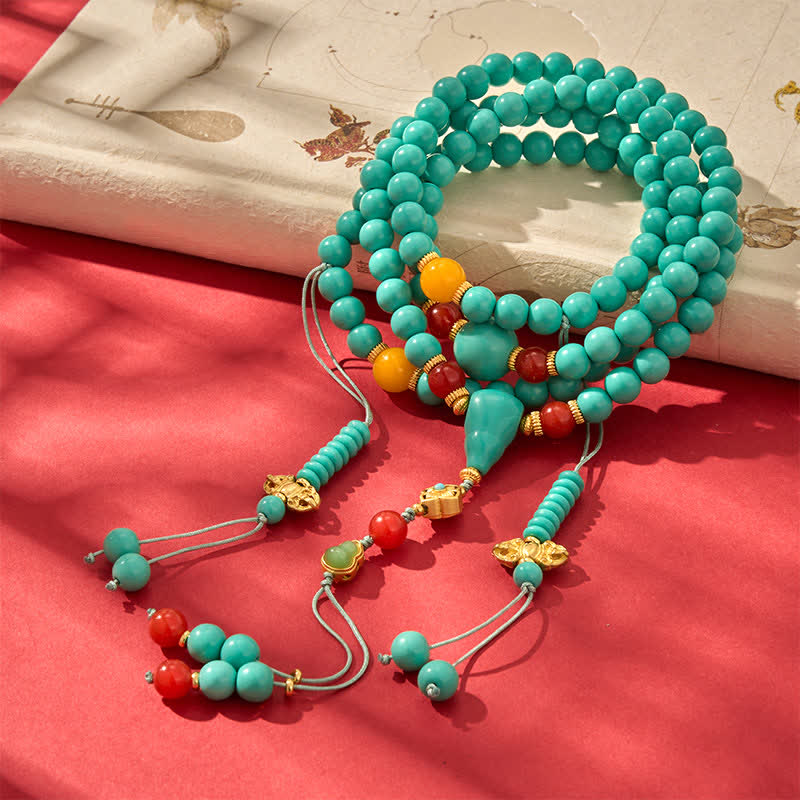 Buddha Stones Mala tibetano di turchese, rotondo, con 108 perle, simbolo di forza. - Turchese (Protezione♥Comunicazione) - image 0