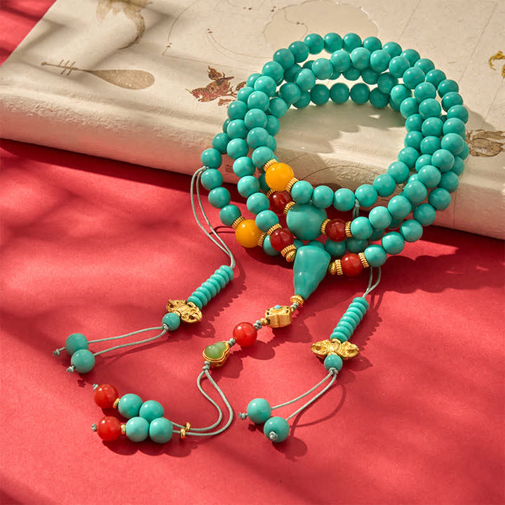 Buddha Stones Mala tibetano di turchese, rotondo, con 108 perle, simbolo di forza. - Turchese (Protezione♥Comunicazione) - image 0