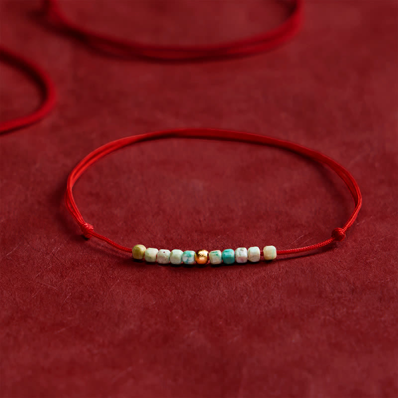 Buddha Stones Bracciale portafortuna con perline turchesi finissime intrecciate a mano - image 1