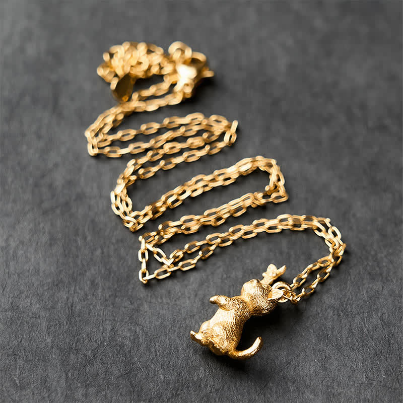 Buddha Stones Collana vintage in rame con trasformazione di gatto e farfalla - image 3