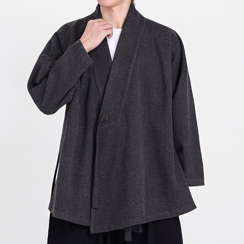 Buddha Stones Kimono da uomo in velluto a coste tinta unita, classico, minimalista, per autunno/inverno. - image 8