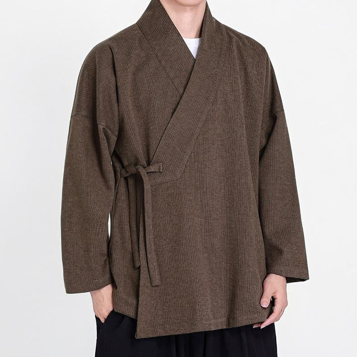 Buddha Stones Kimono da uomo in velluto a coste tinta unita, classico, minimalista, per autunno/inverno. - image 2