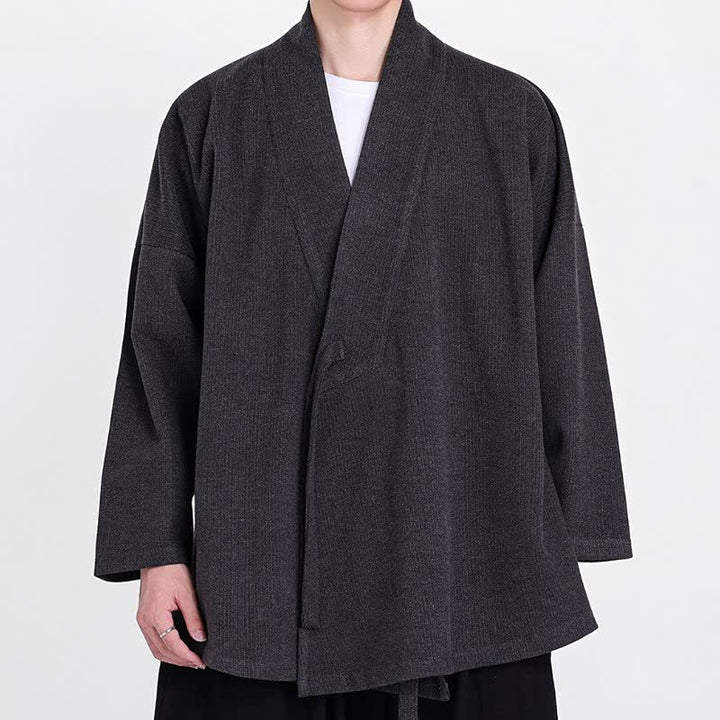Buddha Stones Kimono da uomo in velluto a coste tinta unita, classico, minimalista, per autunno/inverno. - image 7