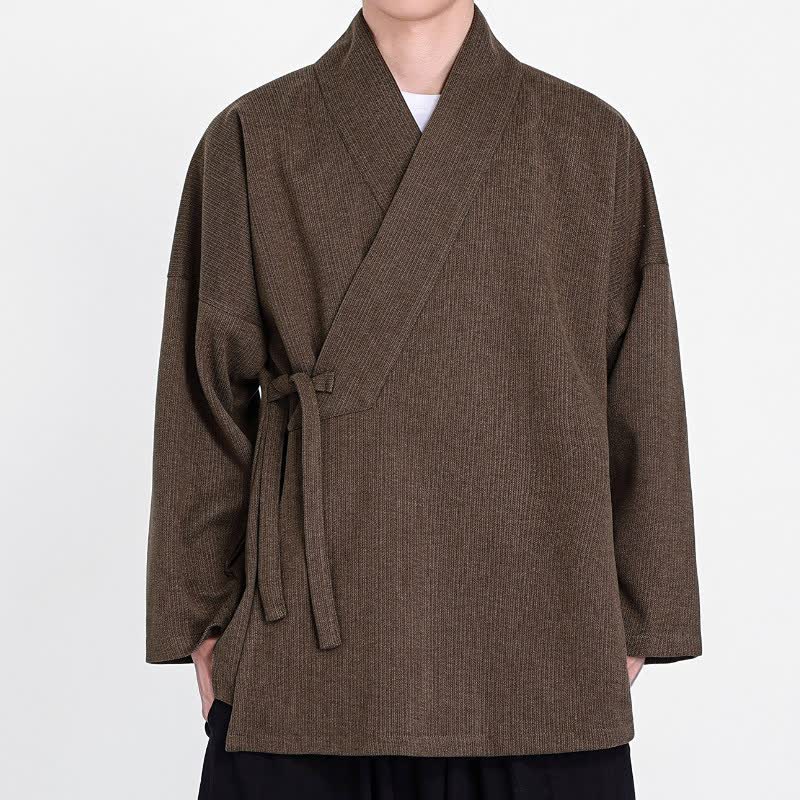 Buddha Stones Kimono da uomo in velluto a coste tinta unita, classico, minimalista, per autunno/inverno. - Siena - US/UK/AU46, EU56 (5XL) - image 0